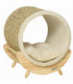 Elevated Cat House Kitten Bed Pet Shelter with Scratcher Cushion, Beige