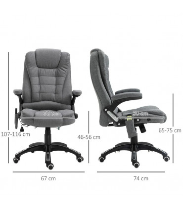 Executive Reclining Chair w/ Heating Massage Points Relaxing Headrest Grey