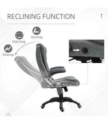 Executive Reclining Chair w/ Heating Massage Points Relaxing Headrest Grey