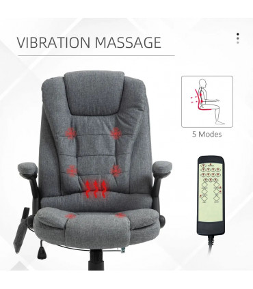 Executive Reclining Chair w/ Heating Massage Points Relaxing Headrest Grey