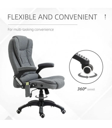 Executive Reclining Chair w/ Heating Massage Points Relaxing Headrest Grey