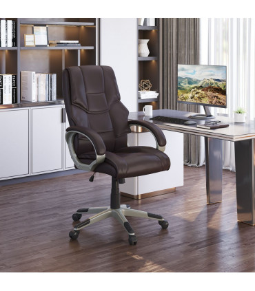 Executive Computer Office Desk Chair High Back Faux Leather Swivel Chair Brown