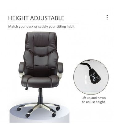 Executive Computer Office Desk Chair High Back Faux Leather Swivel Chair Brown
