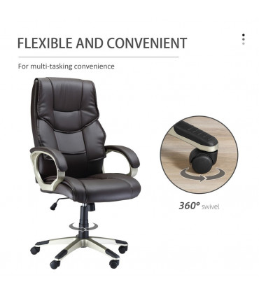 Executive Computer Office Desk Chair High Back Faux Leather Swivel Chair Brown