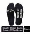 Flo Novelty Cotton Mid Calf Socks with Funny Slogans, Queen of the House, Black