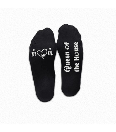 Flo Novelty Cotton Mid Calf Socks with Funny Slogans, Queen of the House, Black