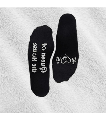 Flo Novelty Cotton Mid Calf Socks with Funny Slogans, Queen of the House, Black