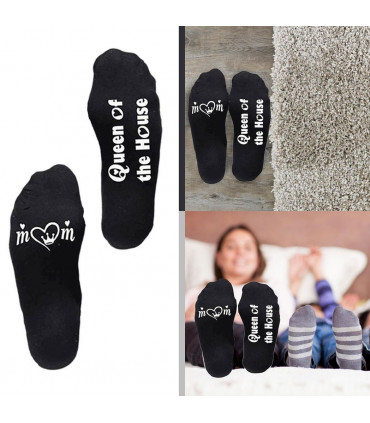 Flo Novelty Cotton Mid Calf Socks with Funny Slogans, Queen of the House, Black