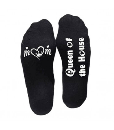 Flo Novelty Cotton Mid Calf Socks with Funny Slogans, Queen of the House, Black