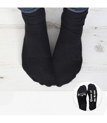 Flo Novelty Cotton Mid Calf Socks with Funny Slogans, Queen of the House, Black