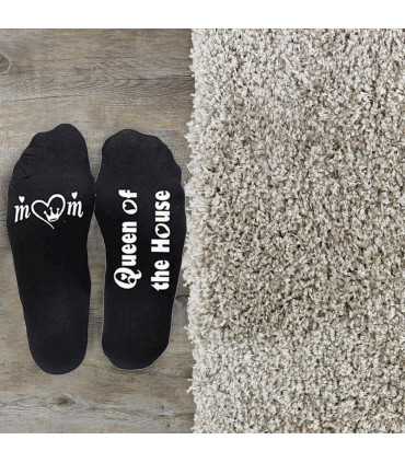 Flo Novelty Cotton Mid Calf Socks with Funny Slogans, Queen of the House, Black