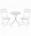 Garden Bistro Set for 2 with Folding Chairs and Round Table, White