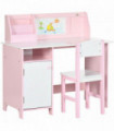 HOMCOM 2 PCs Childrens Table and Chair Set w/ Whiteboard Storage - Pink