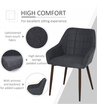 HOMCOM 2 Pieces Dining Chair with Sponge Padding Metal Leg for Home Office
