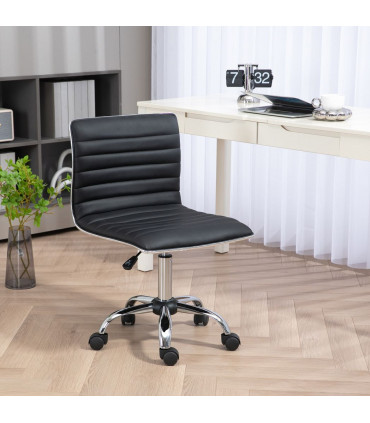 Office Chair Black PU Leather High-Density Sponge Adjustable Height 48x52x90cm