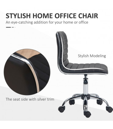 Office Chair Black PU Leather High-Density Sponge Adjustable Height 48x52x90cm