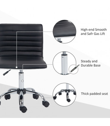 Office Chair Black PU Leather High-Density Sponge Adjustable Height 48x52x90cm