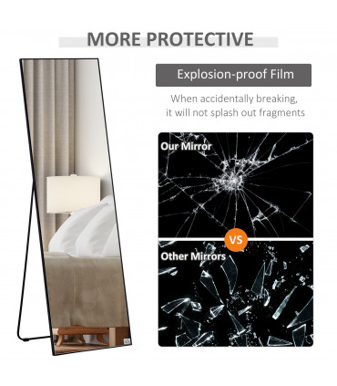 HOMCOM Full Length Mirror Floor Standing Wall-Mounted, Dressing Mirror Black