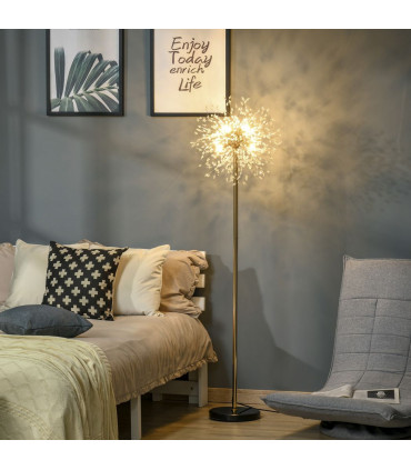 Floor Lamp Gold Tone Metal Crystal Marble Elegant Dandelion-like Lampshade