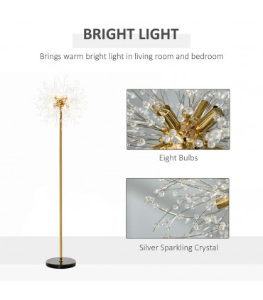 Floor Lamp Gold Tone Metal Crystal Marble Elegant Dandelion-like Lampshade