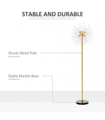 Floor Lamp Gold Tone Metal Crystal Marble Elegant Dandelion-like Lampshade