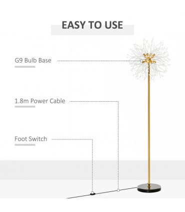 Floor Lamp Gold Tone Metal Crystal Marble Elegant Dandelion-like Lampshade