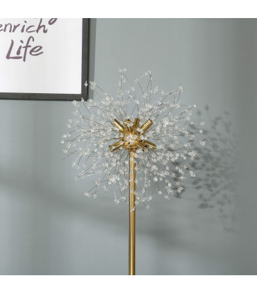 Floor Lamp Gold Tone Metal Crystal Marble Elegant Dandelion-like Lampshade