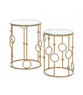 Nesting Coffee Table Set - Gold Tone Tempered Glass Top - 2 Piece Modern Chic