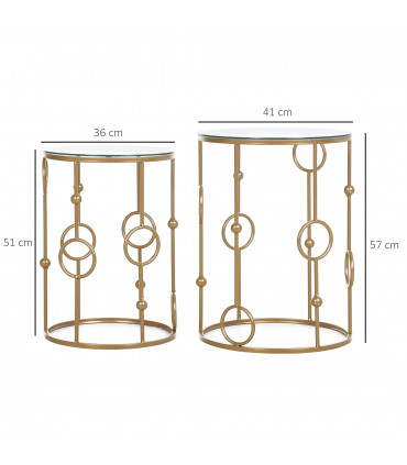 Nesting Coffee Table Set - Gold Tone Tempered Glass Top - 2 Piece Modern Chic