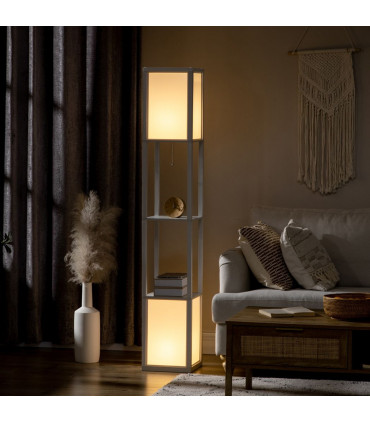 Shelf Floor Lamp White MDF PP Terylene Cotton 26L x 26W x 156Hcm Dual Light