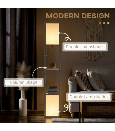 Shelf Floor Lamp White MDF PP Terylene Cotton 26L x 26W x 156Hcm Dual Light