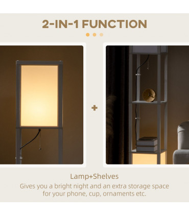 Shelf Floor Lamp White MDF PP Terylene Cotton 26L x 26W x 156Hcm Dual Light