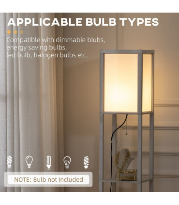 Shelf Floor Lamp White MDF PP Terylene Cotton 26L x 26W x 156Hcm Dual Light