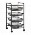 HOMCOM Storage Trolley Rolling Utility Cart with 4 Mesh Basket for Kitchen Black