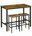 Industrial Bar Table Set, 2 Stools, 3PC Counter Height Rustic Brown