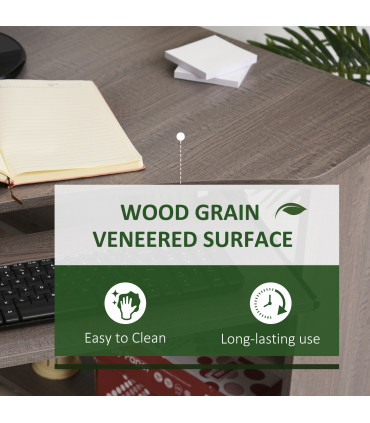 L-Shaped Corner Computer Desk & 2-Tier Side Shelves Wide Table Top Grey