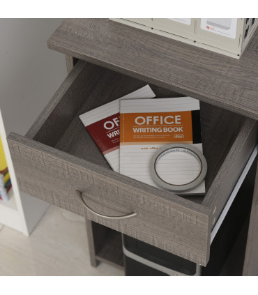 L-Shaped Corner Computer Desk & 2-Tier Side Shelves Wide Table Top Grey