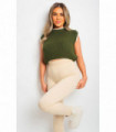 Knitted Sleeveless Crop Top Khaki M/L Polyester Stylish Comfortable Look