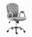 Velour Grey Office Chair Luxury Diamond Tufted Padded Ergonomic 360 Swivel