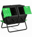Composter Steel Green and Black 67L x 60W x 77H cm Dual Chamber Rotating
