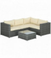 Garden Furniture Set 3Pcs Rattan Corner Sofa Coffee Table Beige PE Metal Glass