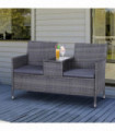 Outdoor Garden Bench Grey PE Rattan 133cmx65cmx84cm Double Chair with Table