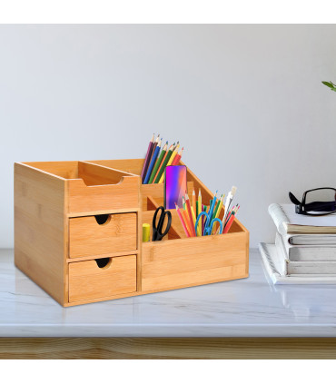 Desktop Organiser Bamboo Natural wood finish 33L x 20.5W x 15.5Hcm