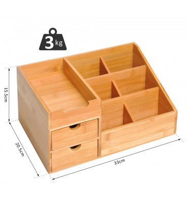 Desktop Organiser Bamboo Natural wood finish 33L x 20.5W x 15.5Hcm