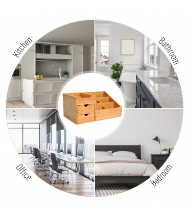 Desktop Organiser Bamboo Natural wood finish 33L x 20.5W x 15.5Hcm