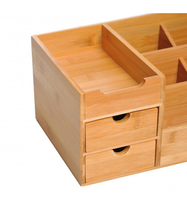 Desktop Organiser Bamboo Natural wood finish 33L x 20.5W x 15.5Hcm