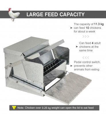 Automatic Chicken Feeder Galvanized Steel Poultry Feeders, 11.5kg of Feeds