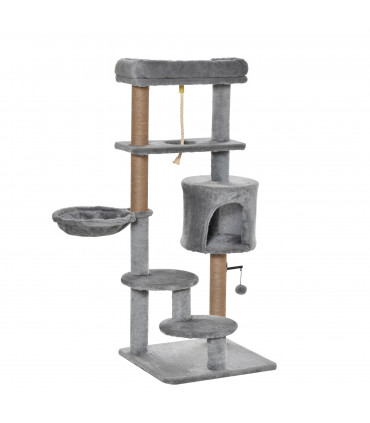 Cat Tree Tower Light Grey 48L x 48W x 120H cm Particle Board Scratching Post