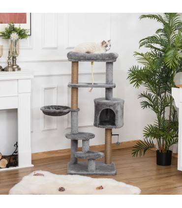 Cat Tree Tower Light Grey 48L x 48W x 120H cm Particle Board Scratching Post