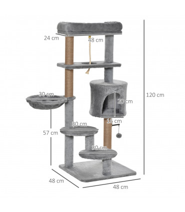 Cat Tree Tower Light Grey 48L x 48W x 120H cm Particle Board Scratching Post